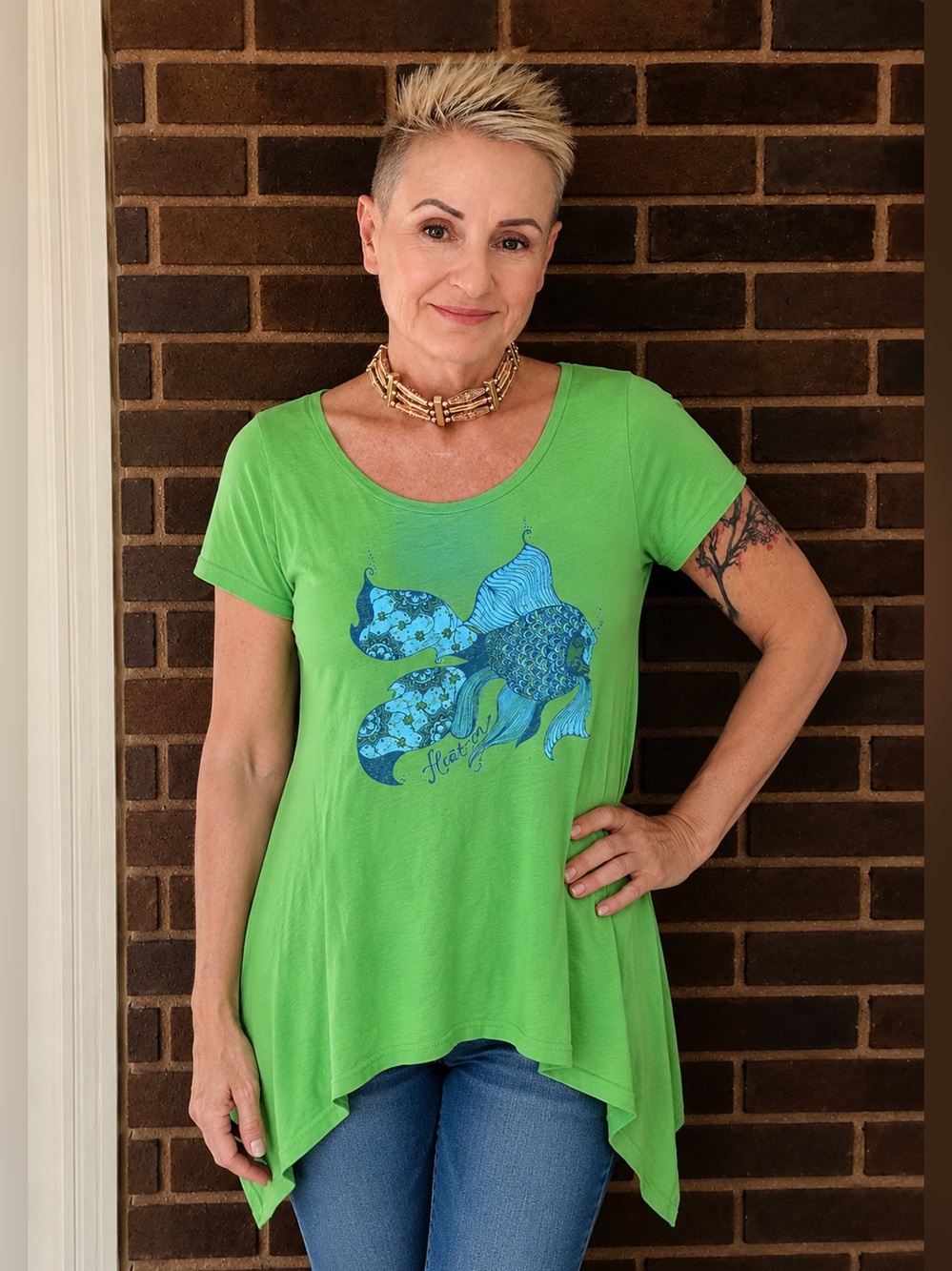 Soul Flower Fish Sharktooth Hem Tee